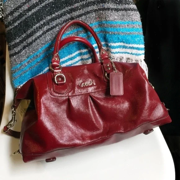 Coach | Bags | Burgundy Dark Red Coach Ashley Patent Leather  display picture 1